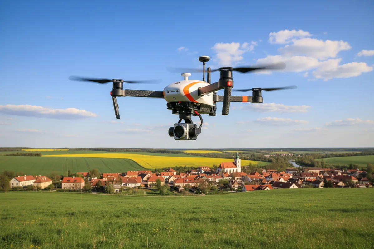 Mapovací dron nad krajinou